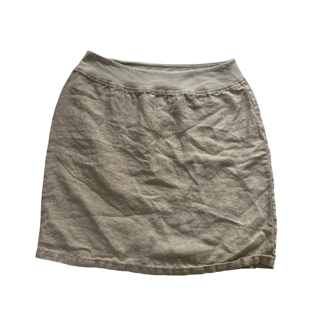 Sea Glass Lane Womens  Size M 100% Linen Skirt Beige Taupe Pull On Elastic Waist